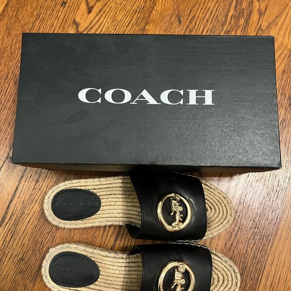 Coach Black Leather Women’s Espadrille Slides - Picture 1 of 9